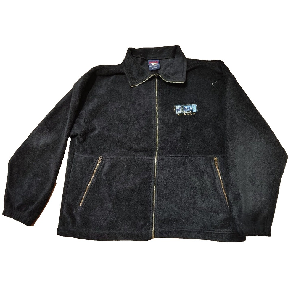 Vintage Polar Graphics USA Fleece Alaska Black Pullover‎ Size L USA